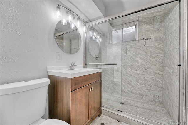 3463 W Bowles Ave, Littleton, CO 80123 - full bath featuring vanity, a shower stall, and a textured wall