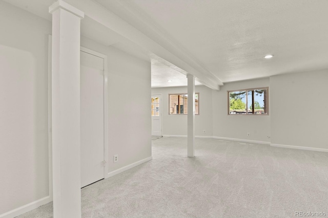 30221 Stagecoach Blvd, Evergreen, CO 80439 - below grade area with carpet flooring, baseboards, recessed lighting, and a textured ceiling