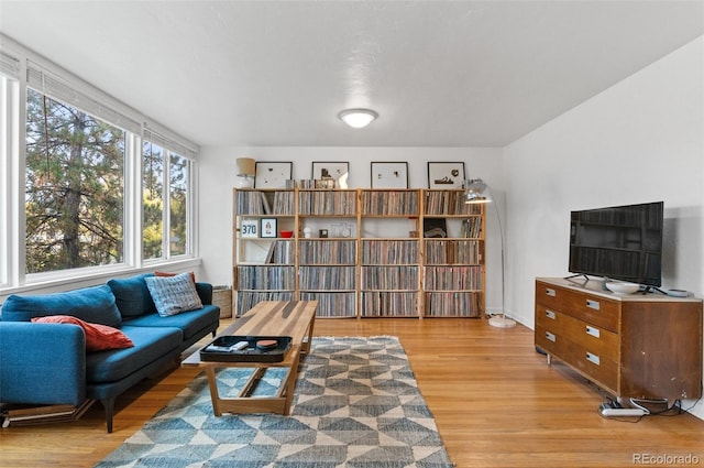 living area with light hardwood / wood-style flooring