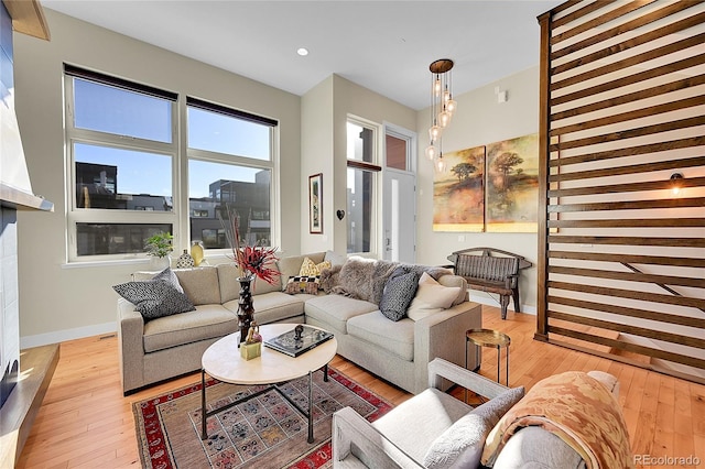 living room with light wood-type flooring