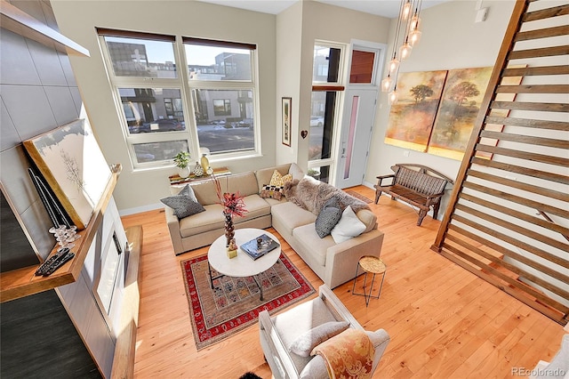 living room with light hardwood / wood-style floors