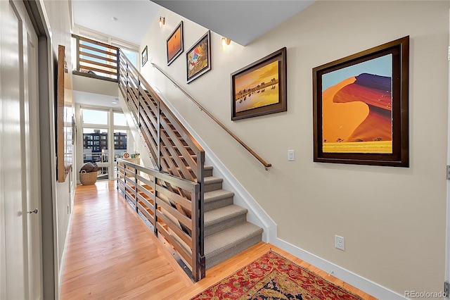 staircase featuring wood-type flooring