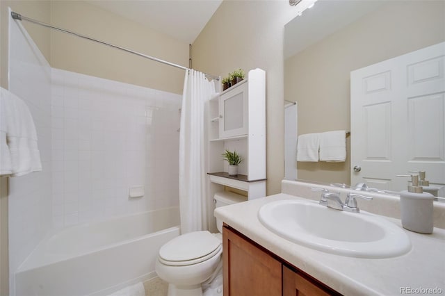 full bath with vanity, toilet, and shower / tub combo