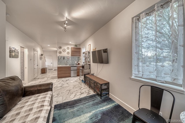 822 Yale Ave, Buena Vista, CO 81211 - living area with baseboards, light marble finish floors, and recessed lighting