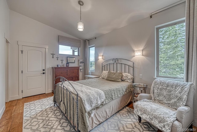 822 Yale Ave, Buena Vista, CO 81211 - bedroom featuring lofted ceiling, multiple windows, and light wood-type flooring