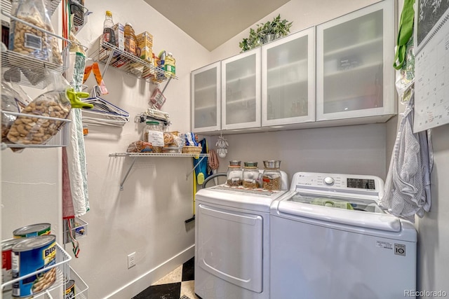 822 Yale Ave, Buena Vista, CO 81211 - clothes washing area featuring washer and clothes dryer and cabinet space