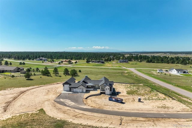 birds eye view of property with a rural view