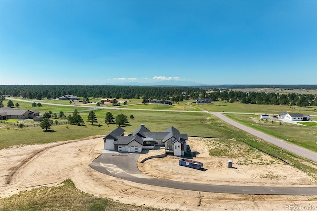 birds eye view of property featuring a rural view