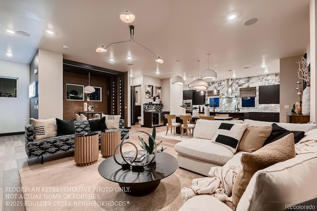 living room with light wood-type flooring