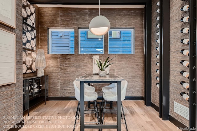 wine area featuring hardwood / wood-style flooring