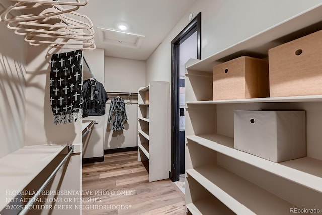 walk in closet with wood-type flooring