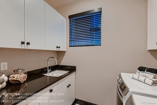 kitchen with white cabinetry, separate washer and dryer, and sink