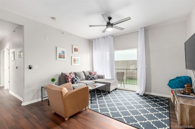 4451 S Ammons St Unit 5-307, Littleton, CO 80123 - living area featuring baseboards, ceiling fan, and wood finished floors