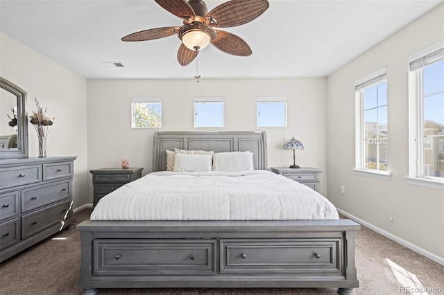 17808 E 104th Pl Unit C, Commerce City, CO 80022 - bedroom with dark carpet, multiple windows, and ceiling fan