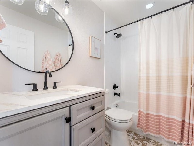 2833 Open Sky Way, Castle Rock, CO 80109 - bathroom featuring shower / bathtub combination with curtain, vanity, and toilet