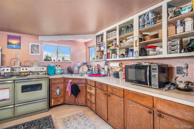 kitchen featuring light wood-type flooring, electric stove, and sink