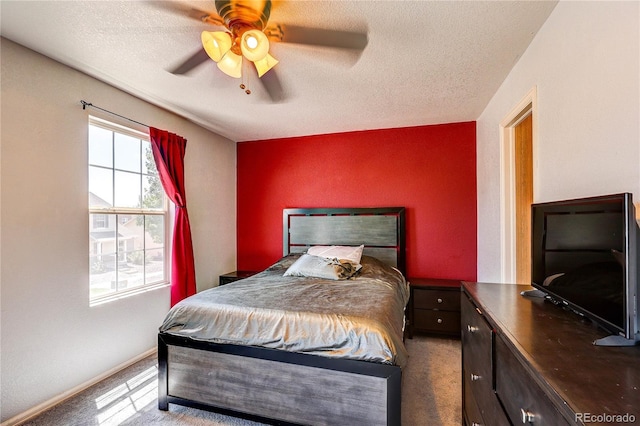 6330 Rockville Dr, Colorado Springs, CO 80923 - bedroom featuring carpet floors, a textured ceiling, and ceiling fan