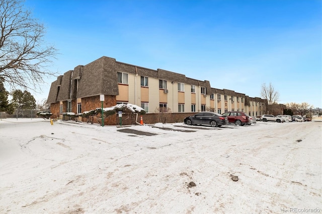 view of snow covered building