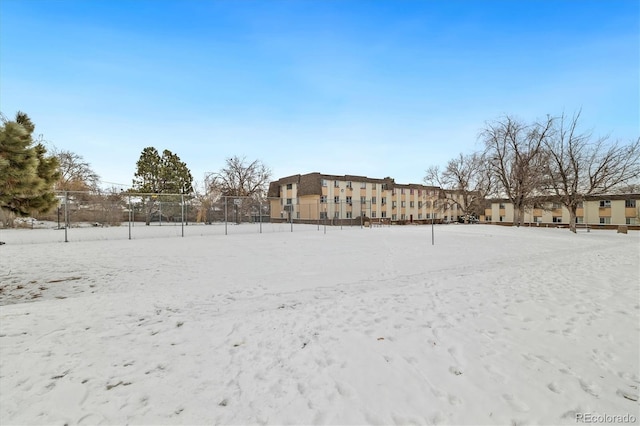 view of yard layered in snow