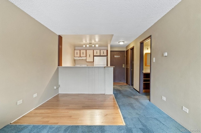 unfurnished living room with light hardwood / wood-style flooring and a textured ceiling