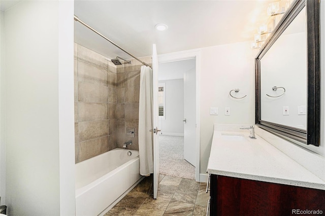 2931 W 20th Ave, Denver, CO 80211 - full bathroom with vanity, shower / bath combination with curtain, recessed lighting, and baseboards