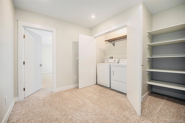 2931 W 20th Ave, Denver, CO 80211 - washroom featuring washing machine and clothes dryer, baseboards, and recessed lighting