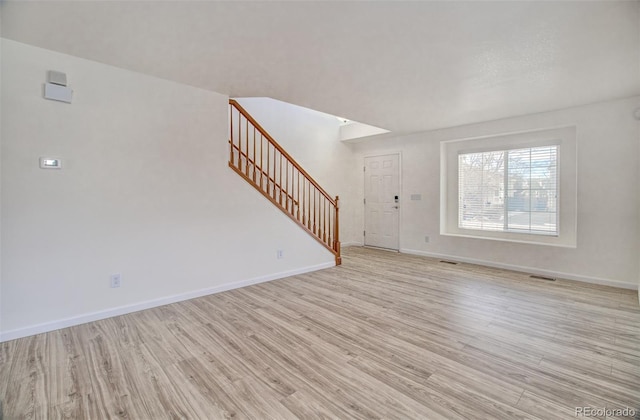 unfurnished living room with light hardwood / wood-style floors