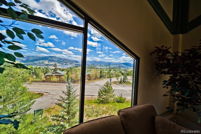 doorway featuring a mountain view