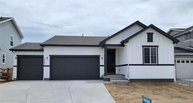 14390 Heritage Dr, Mead, CO 80504 - modern inspired farmhouse featuring a garage, board and batten siding, and concrete driveway