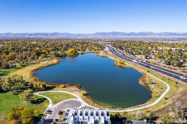 aerial view with a water and mountain view