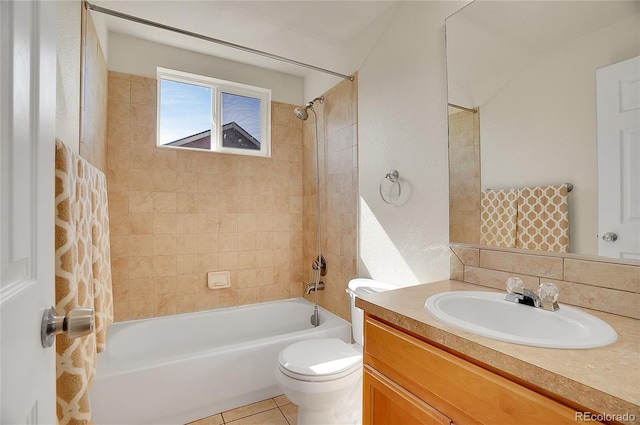 full bathroom with tile patterned floors, vanity, toilet, and shower / bathtub combination