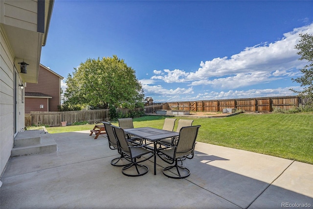 view of patio / terrace with outdoor dining area and a fenced backyard