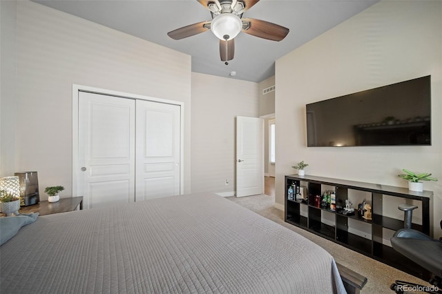 17670 W 94th Dr, Arvada, CO 80007 - carpeted bedroom with baseboards, visible vents, ceiling fan, and a closet