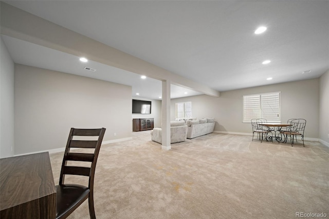 17670 W 94th Dr, Arvada, CO 80007 - living room featuring recessed lighting, baseboards, carpet floors, and visible vents