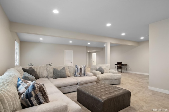 17670 W 94th Dr, Arvada, CO 80007 - living room with recessed lighting, baseboards, and light colored carpet