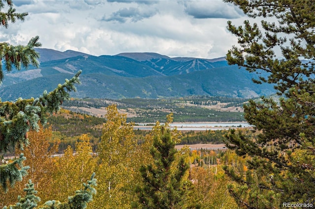 view of mountain feature with a water view