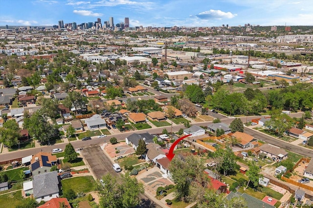 716 S Osage, Denver, CO 80223 - aerial view of property's location with city skyline
