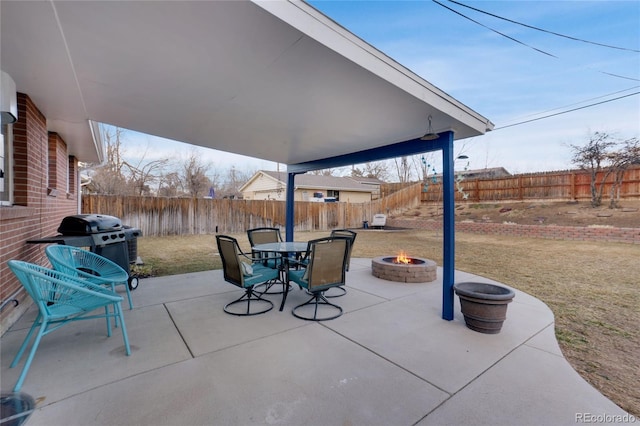 7266 S Birch St, Centennial, CO 80122 - view of patio / terrace with grilling area, a fire pit, and a fenced backyard
