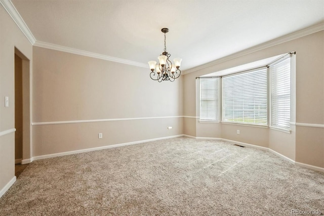 13540 Detroit St, Thornton, CO 80241 - carpeted empty room featuring crown molding and a chandelier