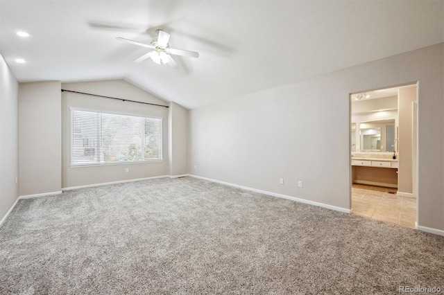 13540 Detroit St, Thornton, CO 80241 - unfurnished bedroom with carpet flooring, lofted ceiling, a ceiling fan, and connected bathroom