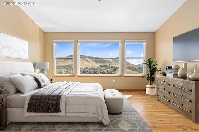 bedroom with light hardwood / wood-style flooring