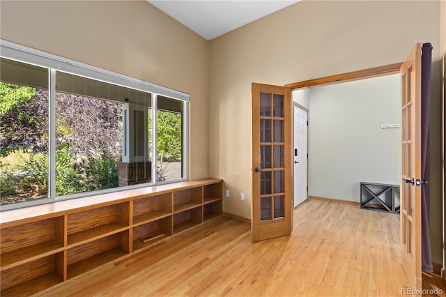 interior space featuring plenty of natural light, french doors, and light wood-type flooring