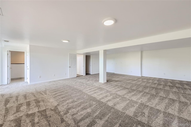 basement with carpet flooring