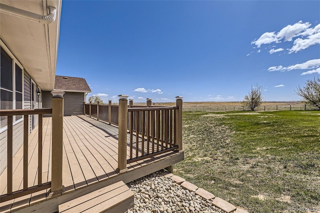 wooden terrace featuring a yard