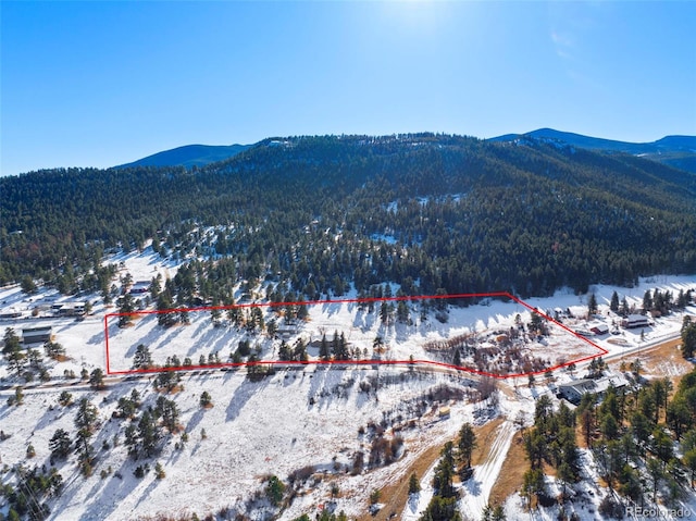 snowy aerial view featuring a mountain view