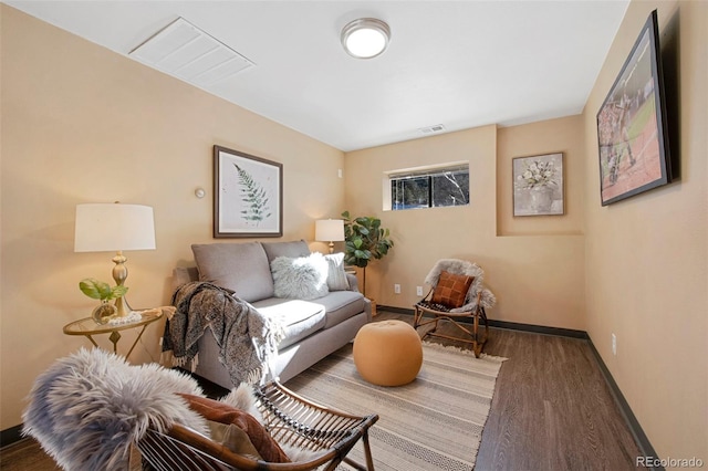 living room with dark wood-type flooring