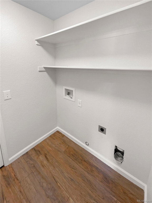 washroom with hookup for a washing machine, hardwood / wood-style floors, gas dryer hookup, and hookup for an electric dryer