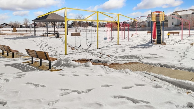 view of snow covered playground