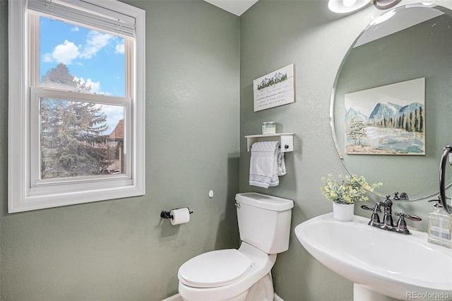 bathroom featuring a textured wall, a sink, and toilet