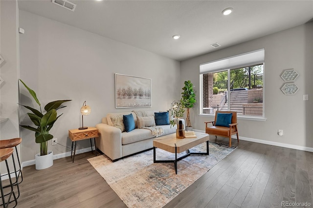 living room with hardwood / wood-style floors